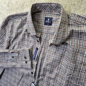 Johnnie O Celo Button Up Shirt Mens L Brown Plaid Flannel Lightweight Coastal